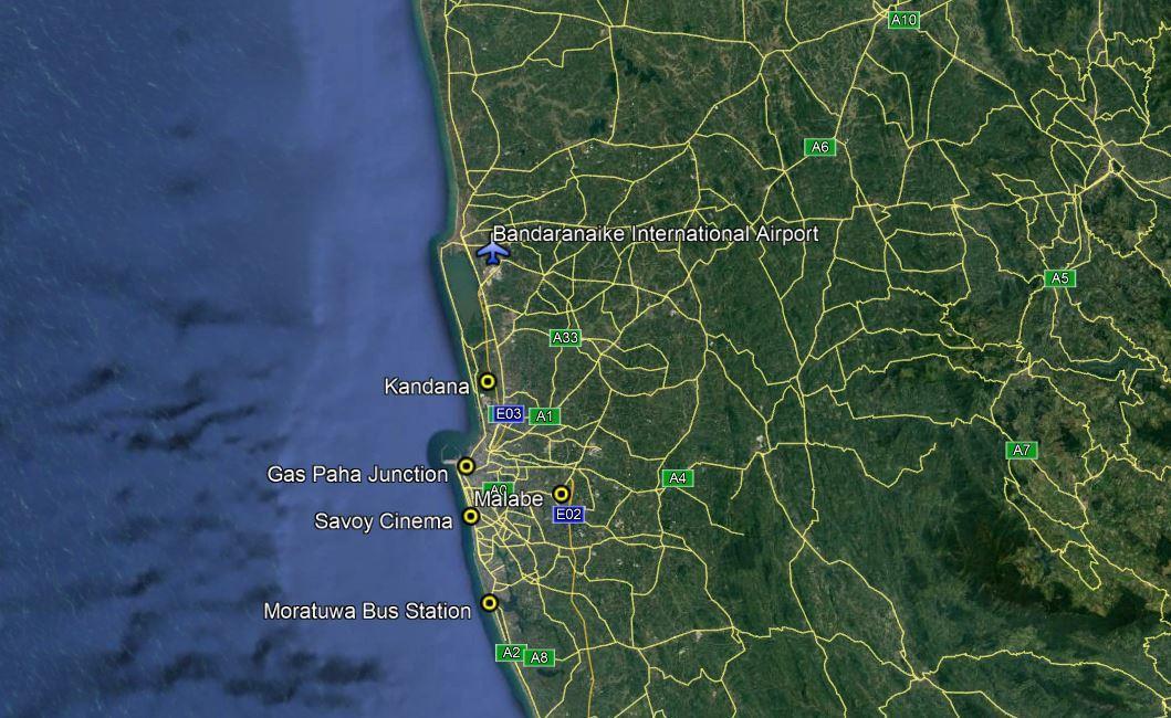 Locations of false alarms of suspicious activity in Colombo from April 21-27
